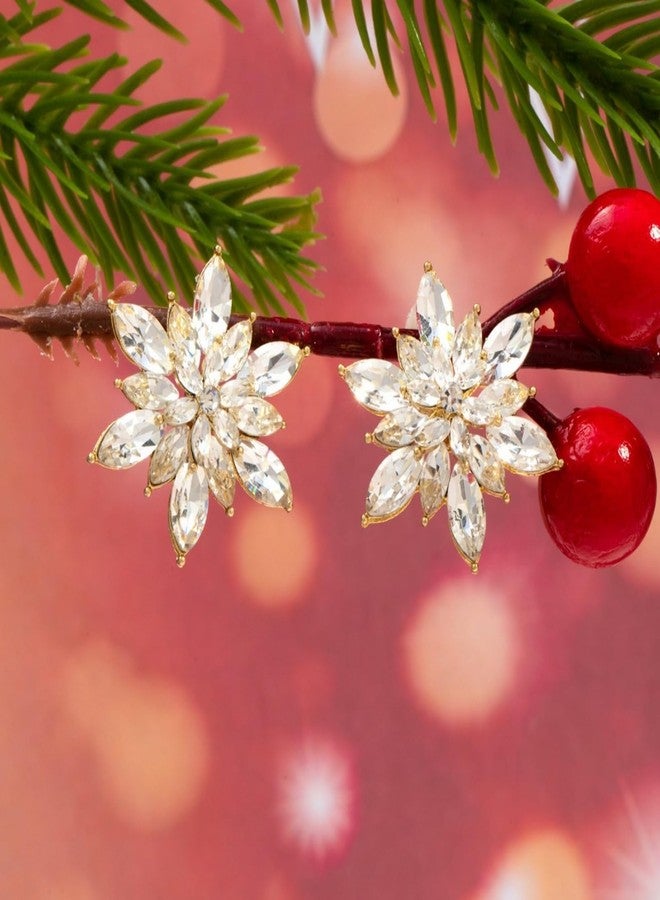 WCRAZYE Snowflake Earrings for Women Elegant Winter Cubic Zirconia Simulated Pearl Flower Snowflake Stud Earrings Chrismas Wedding Jewelry Gifts (White) - Image 2